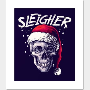 Sleigher // Funny Horror Skull with Santa Claus Hat Posters and Art